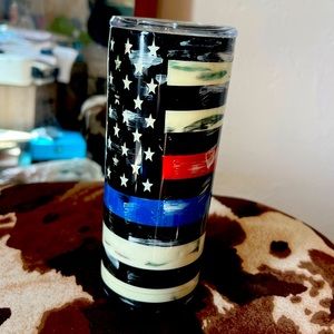 Thin red and blue line American flag skinny tumbler 20 oz.